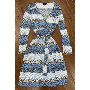 Max & Cleo Retro Dress Medium Surplice Wrap Top Stretch‎ Slinky Travel Knit 70s